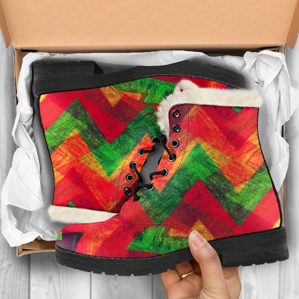 Zig-Zag Reggae Faux Fur Leather Boots: Embrace Your Inner Hippie Style - 5