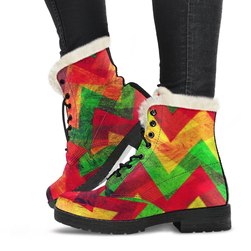 Zig-Zag Reggae Faux Fur Leather Boots: Embrace Your Inner Hippie Style - 1