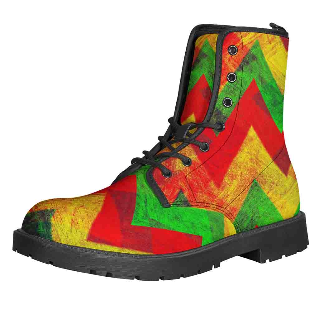 Zig Zag Reggae Pattern Leather Lightweight Boots for Hipsters and Hippies - 1