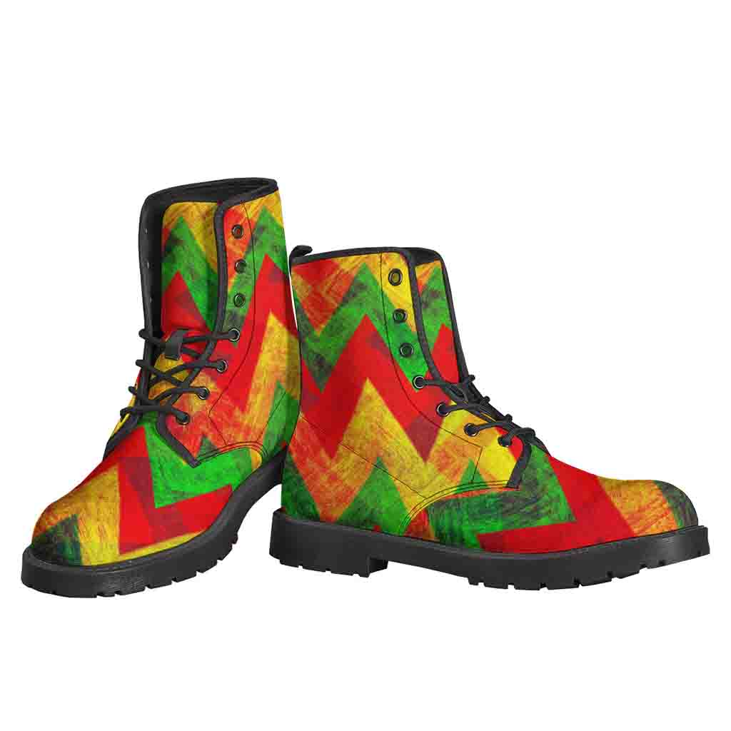 Zig Zag Reggae Pattern Leather Lightweight Boots for Hipsters and Hippies - 3