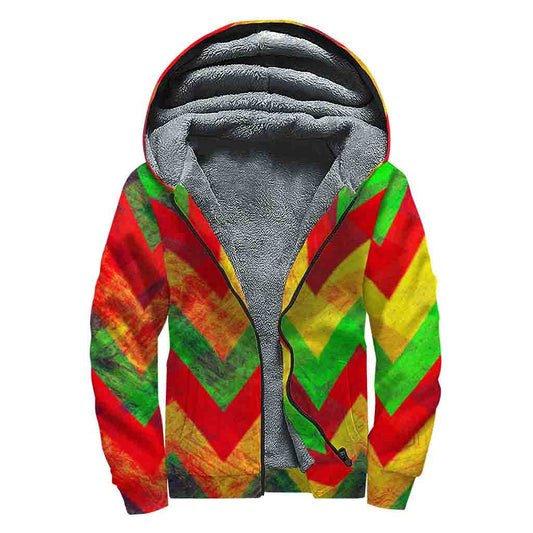 Zig Zag Reggae Pattern Sherpa Lined Hoodie - Stay Cozy in Hippie Style! - 1