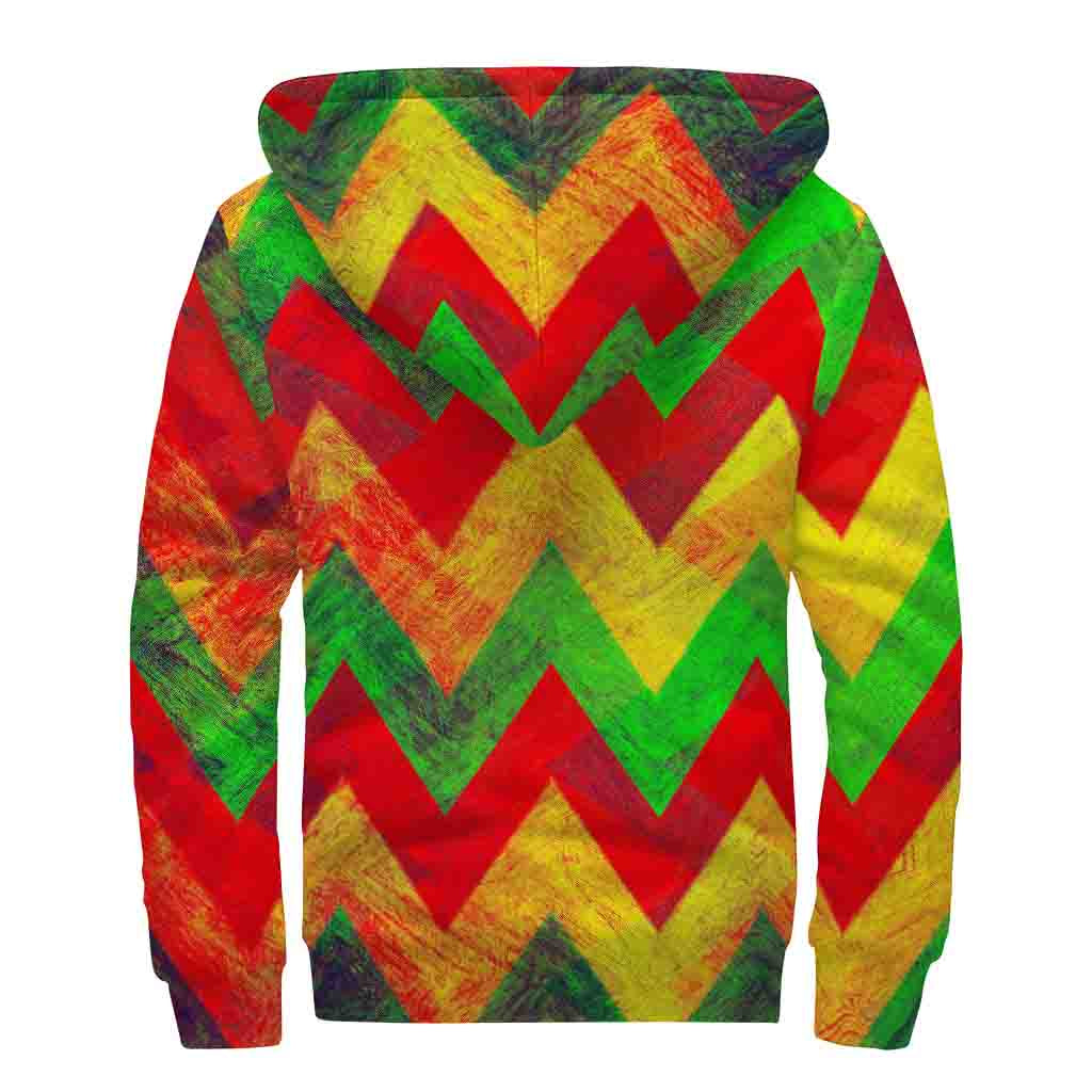 Zig Zag Reggae Pattern Sherpa Lined Hoodie - Stay Cozy in Hippie Style! - 2