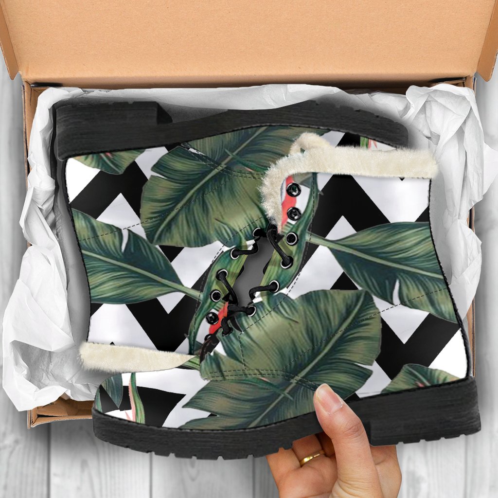 Groovy Vibes: Zig-Zag Tropical Faux Fur Leather Boots for the Modern Hippie - 5