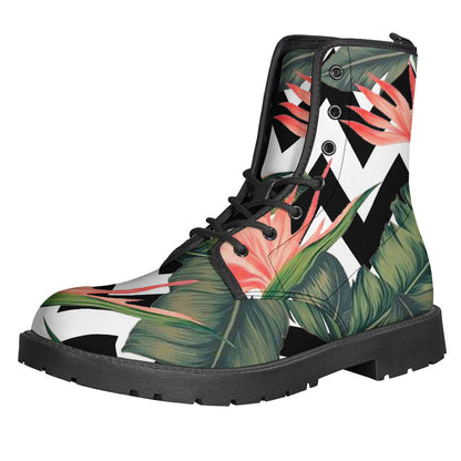 Zig-Zag Tropical Pattern Leather Boots: Step Out in Hippie Style - 1