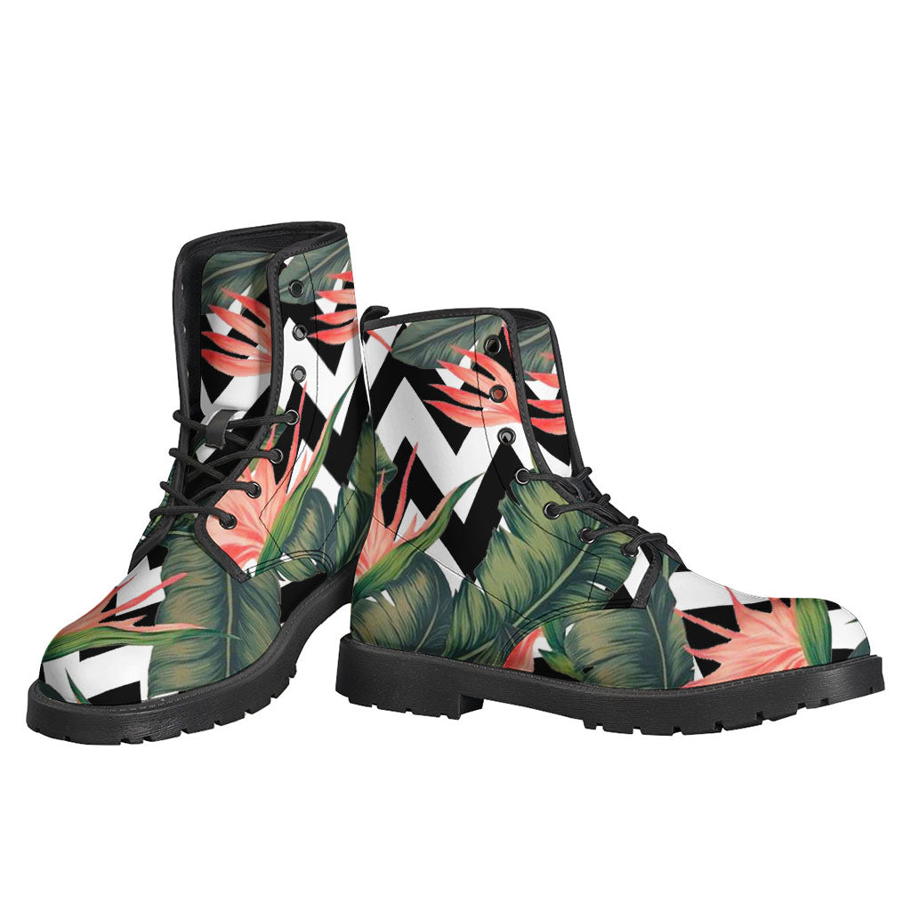 Zig-Zag Tropical Pattern Leather Boots: Step Out in Hippie Style - 3