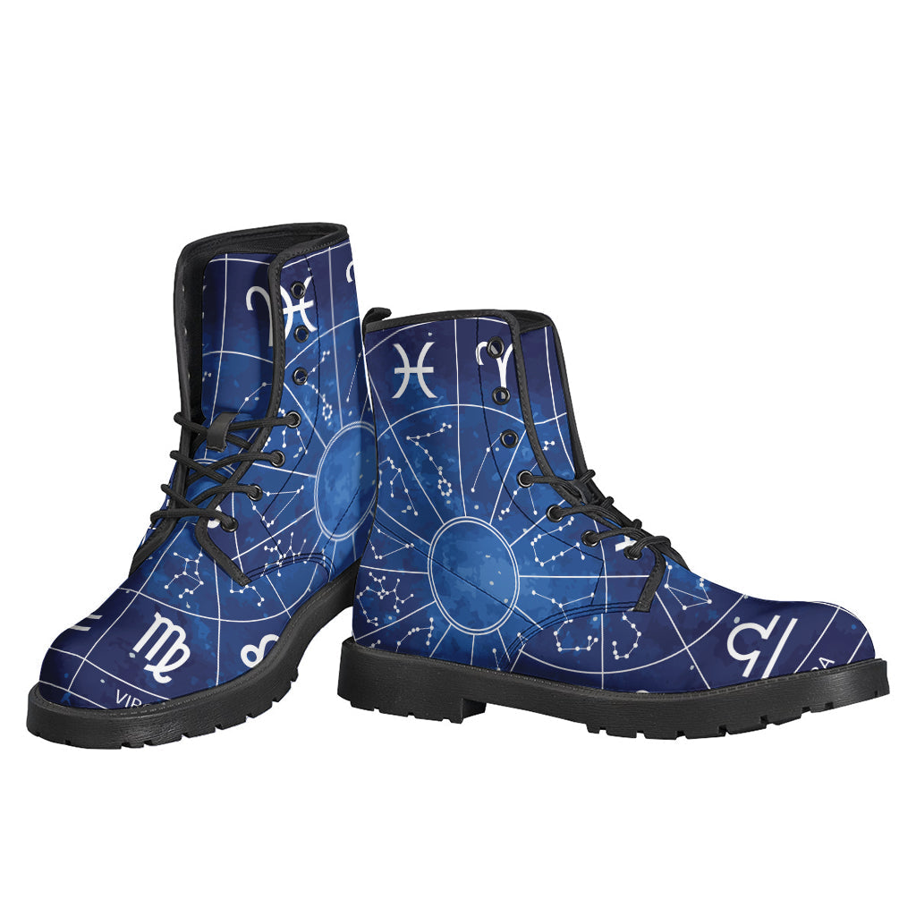 Zodiac Signs Wheel Print Leather Boots: A Hippie's Dream Come True - 3