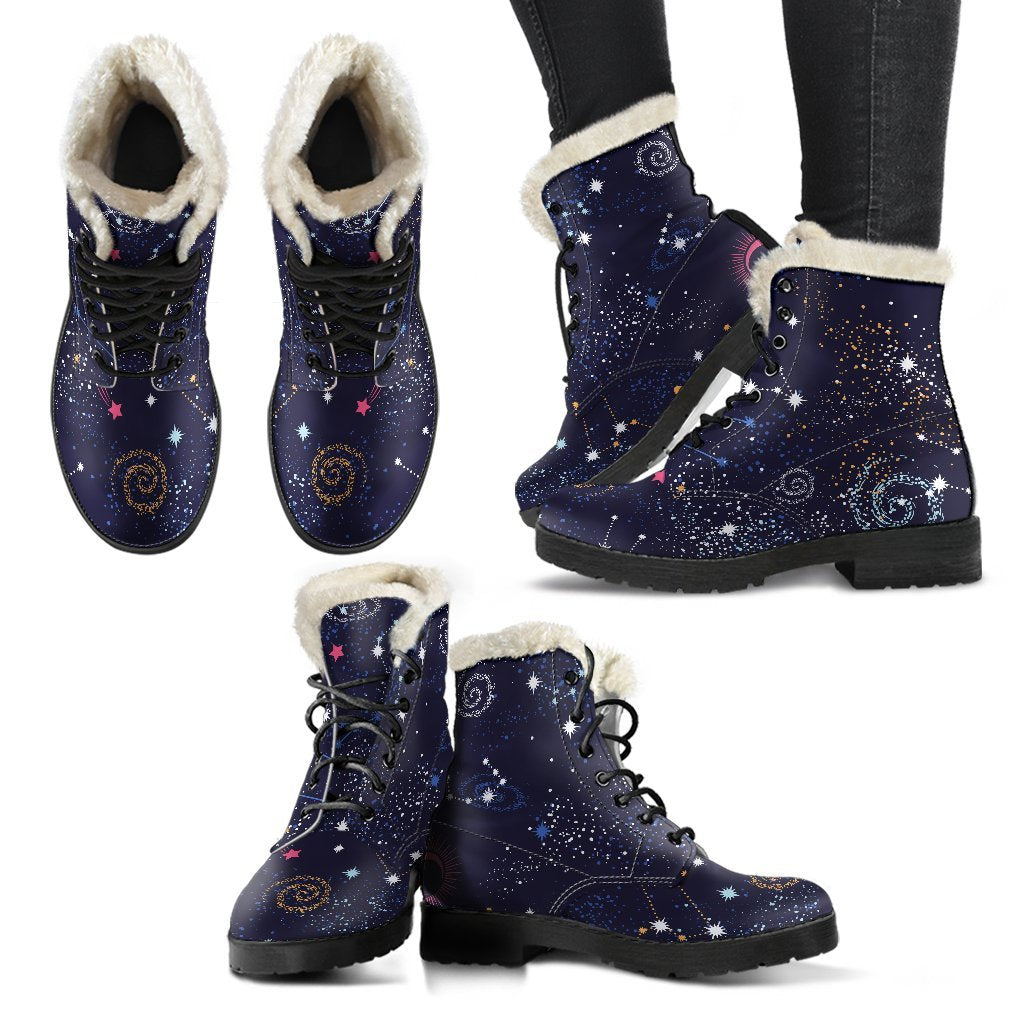 Zodiac Galaxy Faux Fur Leather Boots for Hippie Souls - 2