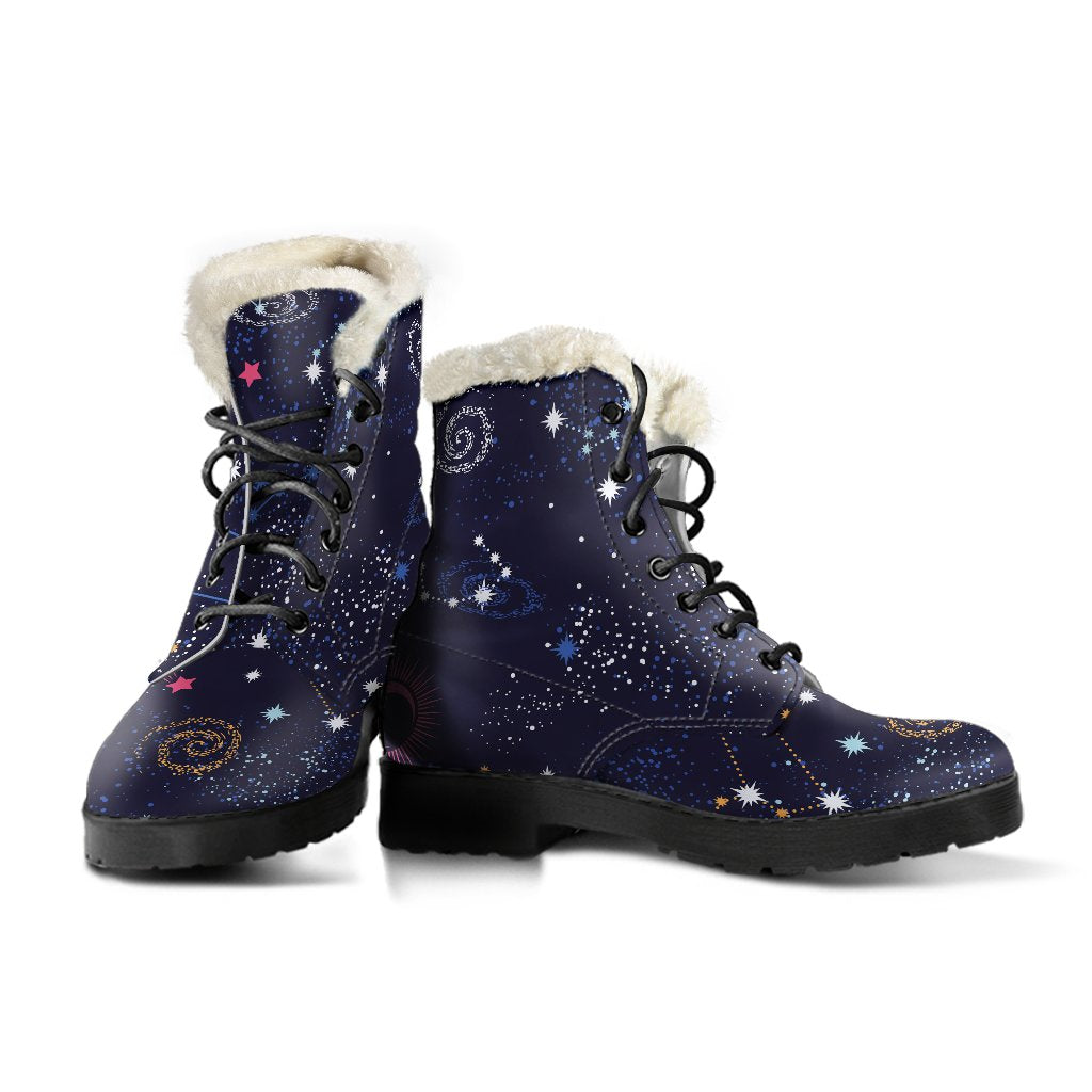 Zodiac Galaxy Faux Fur Leather Boots for Hippie Souls - 3