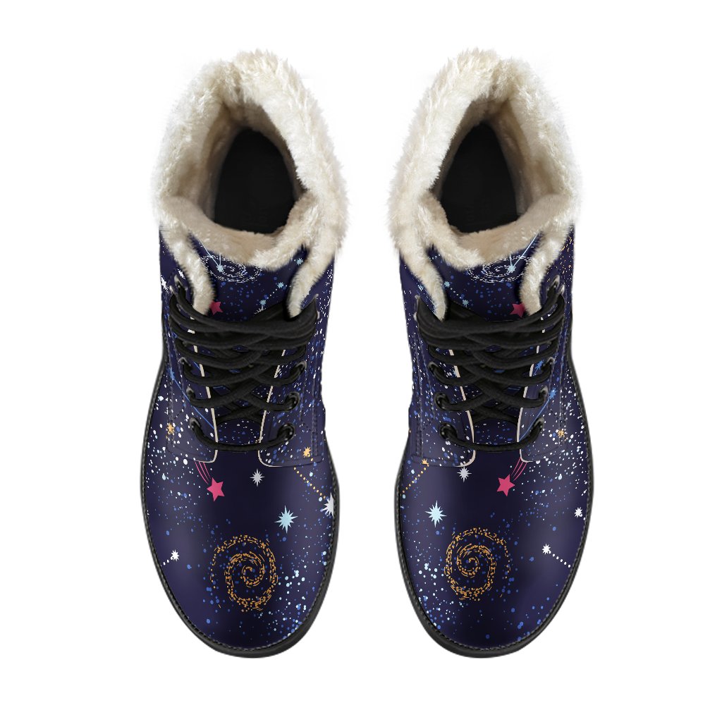 Zodiac Galaxy Faux Fur Leather Boots for Hippie Souls - 4