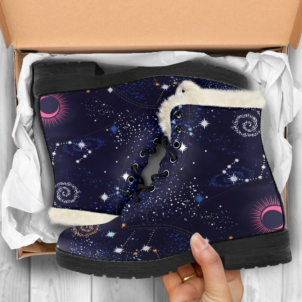 Zodiac Galaxy Faux Fur Leather Boots for Hippie Souls - 5