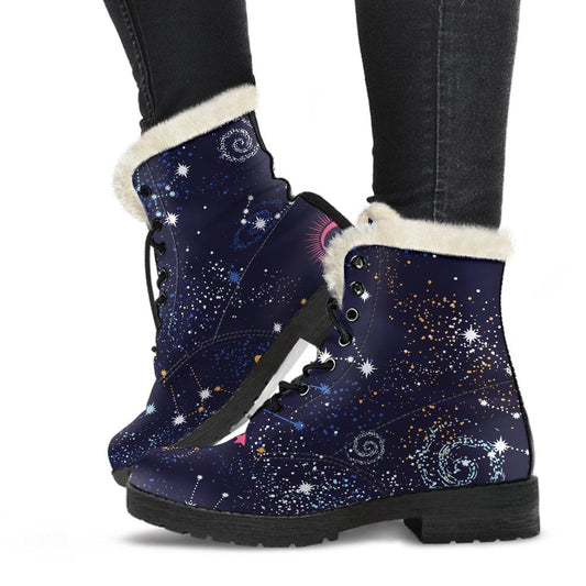 Zodiac Galaxy Faux Fur Leather Boots for Hippie Souls - 1