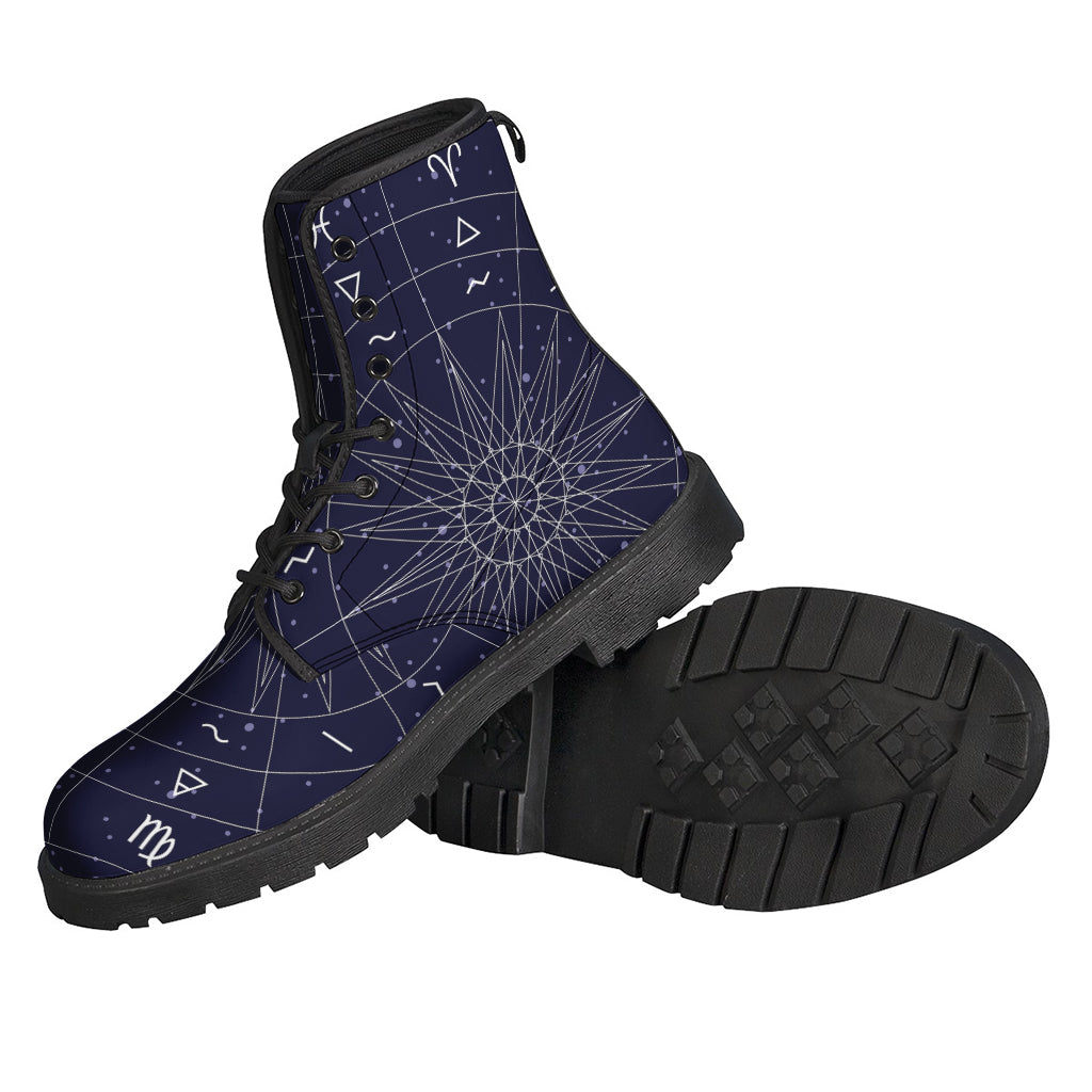 Zodiac Symbols Circle Print Leather Lightweight Boots - 2