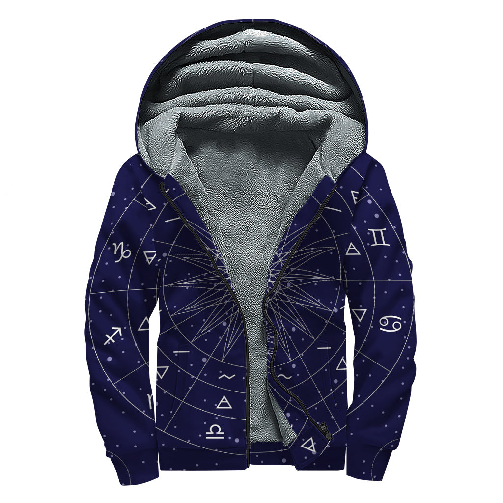 Zodiac Symbols Circle Print Sherpa Lined Zip Up Hoodie for Boho-Chic Dreamers - 1