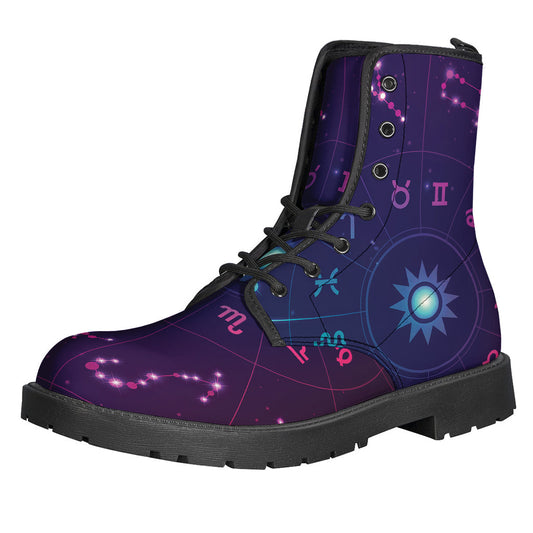 Zodiac Symbols Wheel Print Leather Boots for Hippie Fashionistas - 1