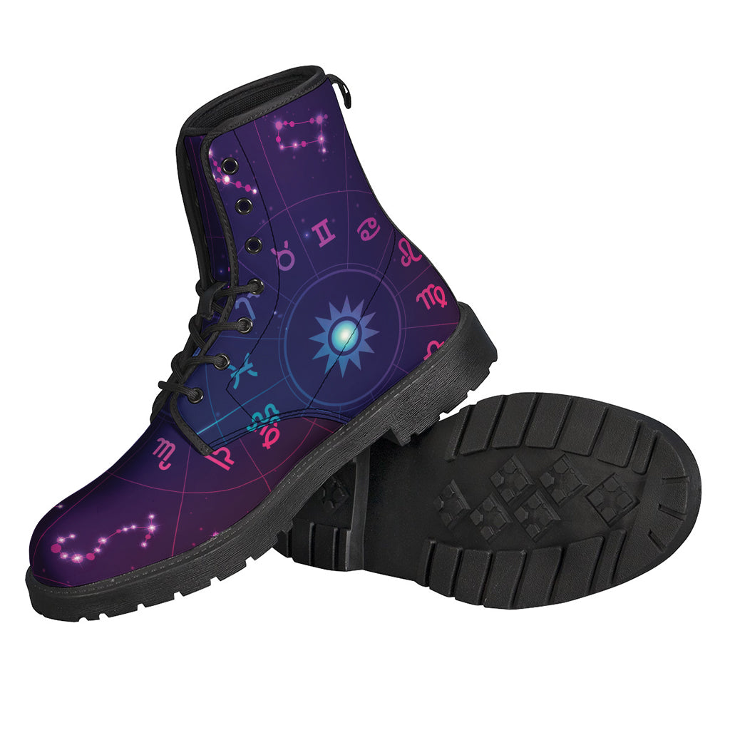 Zodiac Symbols Wheel Print Leather Boots for Hippie Fashionistas - 2