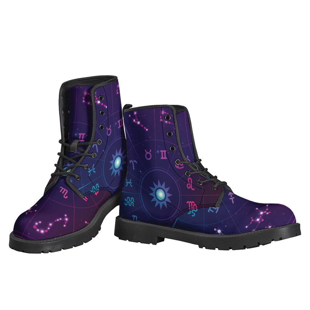 Zodiac Symbols Wheel Print Leather Boots for Hippie Fashionistas - 3